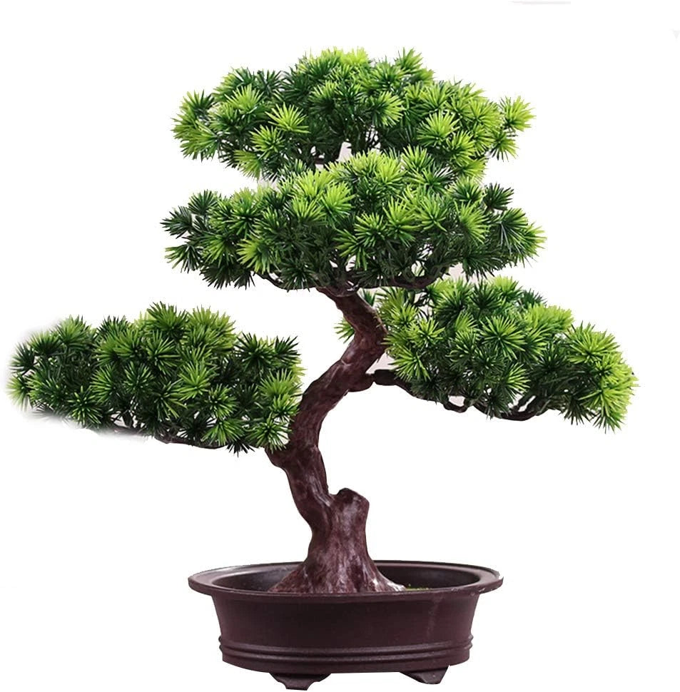 Artificial Bonsai Pine Tree 11 Inch Faux Potted Plant Desk Display Fake Tree Pot