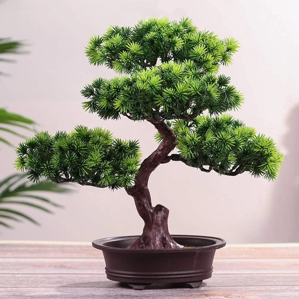 Artificial Bonsai Pine Tree 11 Inch Faux Potted Plant Desk Display Fake Tree Pot